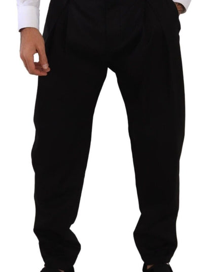 Dolce & Gabbana Black Cotton High Waist Men Trouser Dress Pants