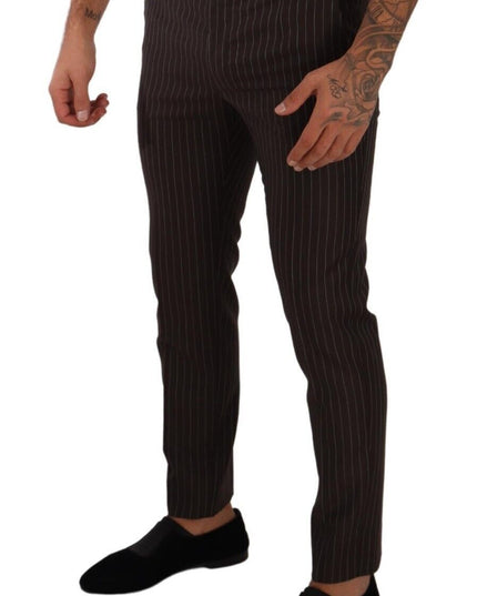 Dolce & Gabbana Brown Striped Wool Formal Trouser Dress Pants