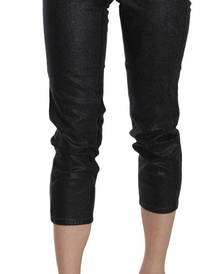 John Galliano Black Washed Mid Waist Slim Leg Cropped Denim Pants