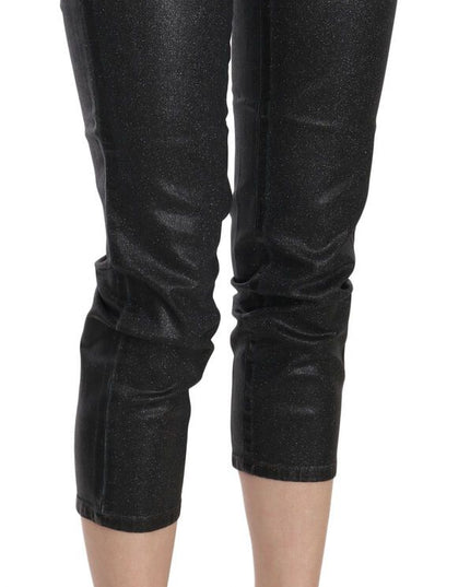 John Galliano Black Washed Mid Waist Slim Leg Cropped Denim Pants