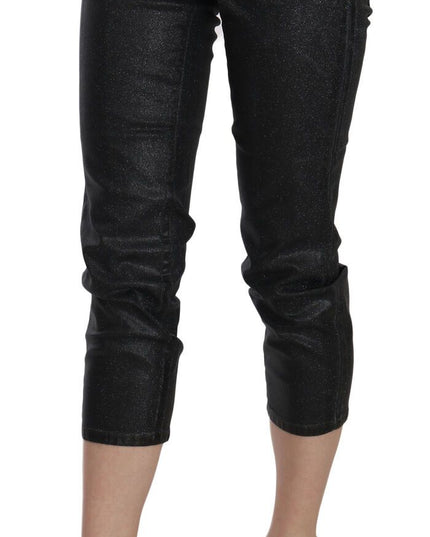 John Galliano Black Washed Mid Waist Slim Leg Cropped Denim Pants