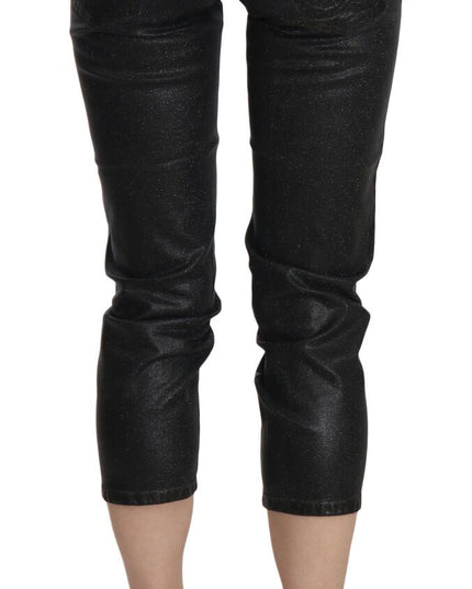 John Galliano Black Washed Mid Waist Slim Leg Cropped Denim Pants
