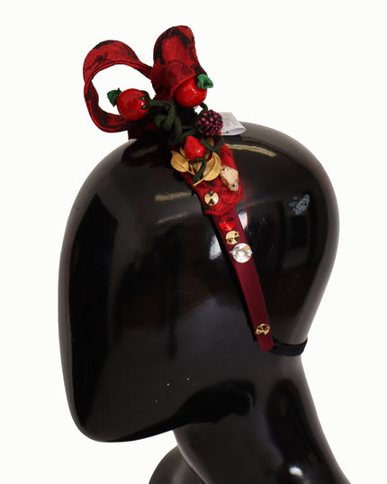 Dolce & Gabbana Cherry Silk Crystal Bow Logo Diadem Tiara Headband