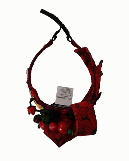 Dolce & Gabbana Cherry Silk Crystal Bow Logo Diadem Tiara Headband