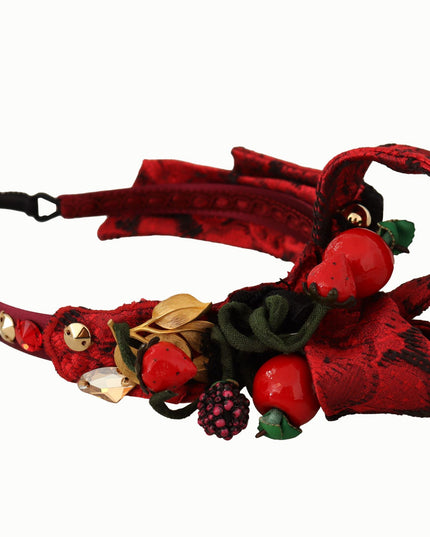 Dolce & Gabbana Cherry Silk Crystal Bow Logo Diadem Tiara Headband