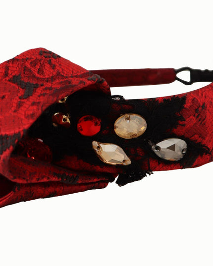 Dolce & Gabbana Cherry Silk Crystal Bow Logo Diadem Tiara Headband
