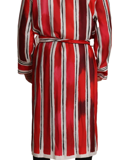 Dolce & Gabbana Red White Striped Silk Mens Night Gown Robe