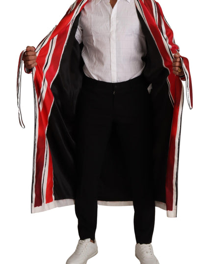 Dolce & Gabbana Red White Striped Silk Mens Night Gown Robe