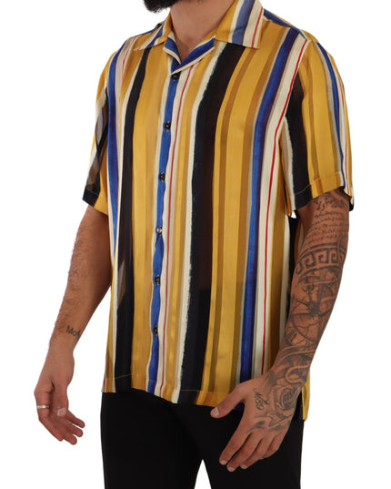 Dolce & Gabbana Yellow Striped Short Sleeve Silk Shirt