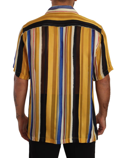 Dolce & Gabbana Yellow Striped Short Sleeve Silk Shirt