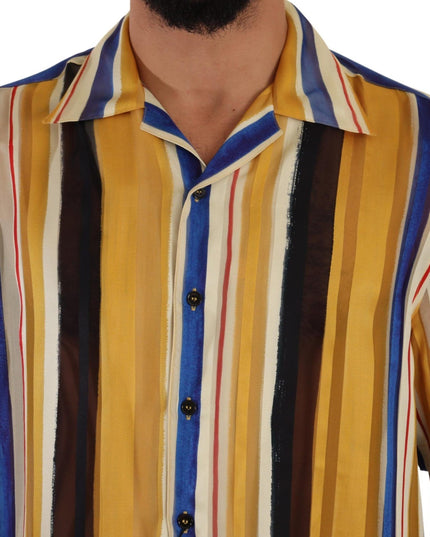 Dolce & Gabbana Yellow Striped Short Sleeve Silk Shirt
