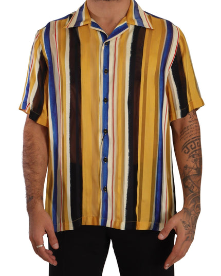 Dolce & Gabbana Yellow Striped Short Sleeve Silk Shirt