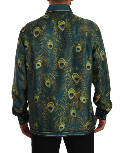 Dolce & Gabbana Peacock Feather Print Silk Pajama Mens Shirt