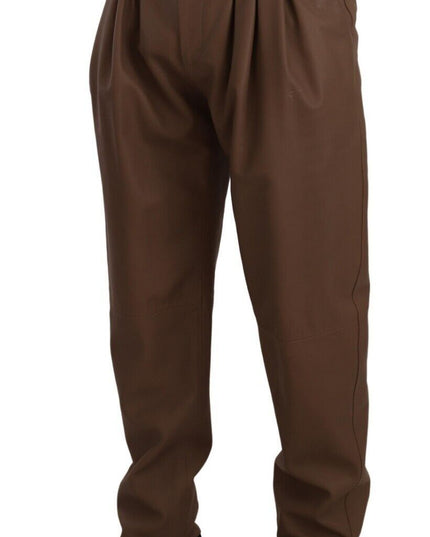 Dolce & Gabbana Brown Leather Tapered High Waist Pants