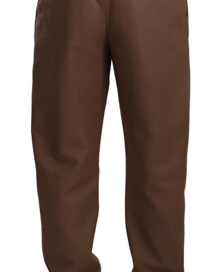 Dolce & Gabbana Brown Leather Tapered High Waist Pants