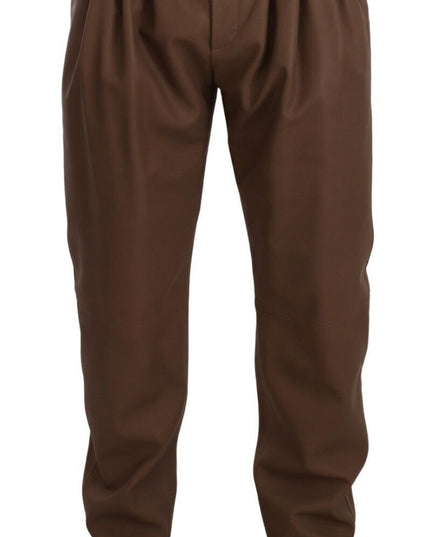 Dolce & Gabbana Brown Leather Tapered High Waist Pants
