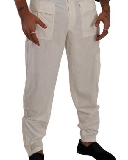 Dolce & Gabbana Off White Cotton Corduroy Cargo Pants