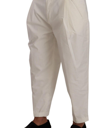 Dolce & Gabbana White Cotton Tapered Men Trouser Dress Pants