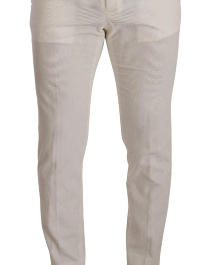 Dolce & Gabbana White Cotton Skinny Corduroy Trouser Pants