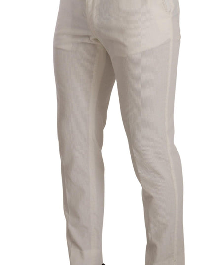 Dolce & Gabbana White Cotton Skinny Corduroy Trouser Pants