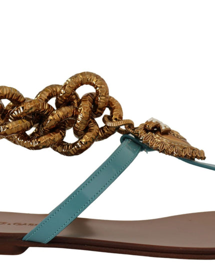 Dolce & Gabbana Blue Leather Devotion Flats Sandals