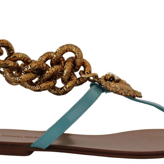 Dolce & Gabbana Blue Leather Devotion Flats Sandals