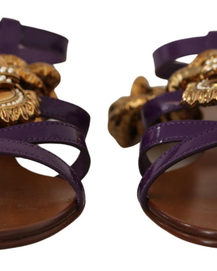 Dolce & Gabbana Purple Leather Devotion Flats Sandals Shoes
