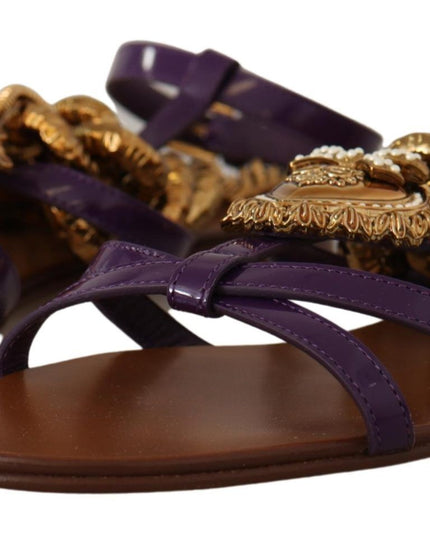 Dolce & Gabbana Purple Leather Devotion Flats Sandals Shoes