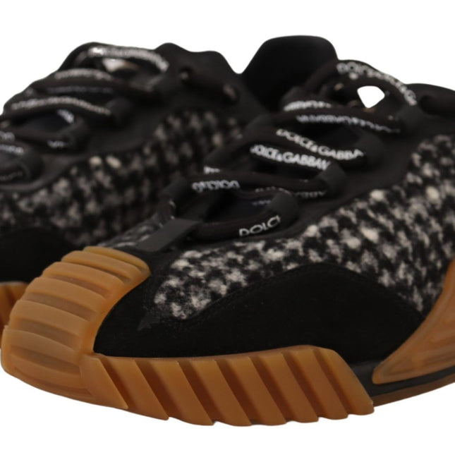 Dolce & Gabbana Black White Fabric Lace Up NS1 Sneakers