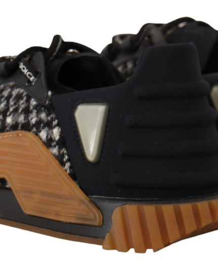 Dolce & Gabbana Black White Fabric Lace Up NS1 Sneakers
