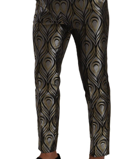 Dolce & Gabbana Silver Gold Jacquard Men Trouser Dress Pants