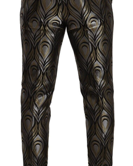 Dolce & Gabbana Silver Gold Jacquard Men Trouser Dress Pants