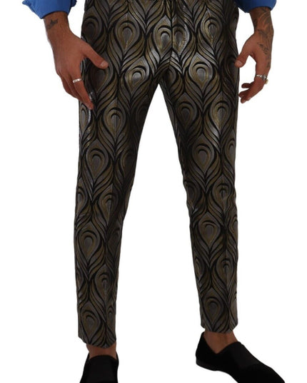 Dolce & Gabbana Silver Gold Jacquard Men Trouser Dress Pants