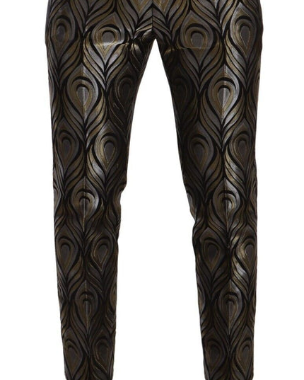 Dolce & Gabbana Silver Gold Jacquard Men Trouser Dress Pants