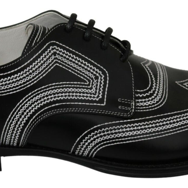 Dolce & Gabbana Black Leather Derby Formal White Lace Shoes