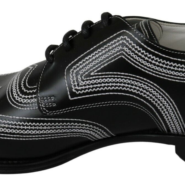 Dolce & Gabbana Black Leather Derby Formal White Lace Shoes