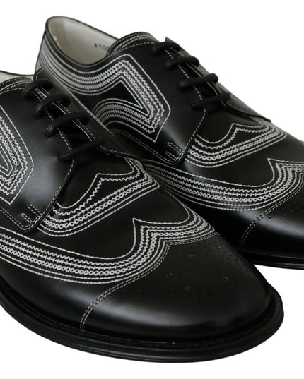 Dolce & Gabbana Black Leather Derby Formal White Lace Shoes