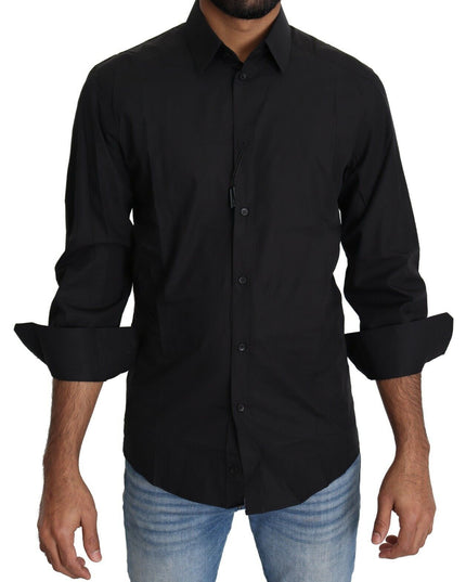 Dolce & Gabbana Black Cotton Formal Dress Men Top Shirt