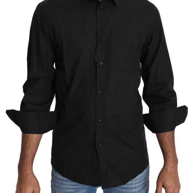 Dolce & Gabbana Black Cotton Formal Dress Men Top Shirt