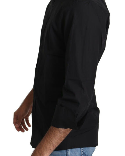 Dolce & Gabbana Black Cotton Formal Dress Men Top Shirt