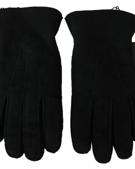 Dolce & Gabbana Black Leather Motorcycle Biker Mitten Gloves
