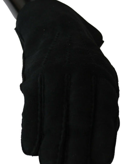 Dolce & Gabbana Black Leather Motorcycle Biker Mitten Gloves