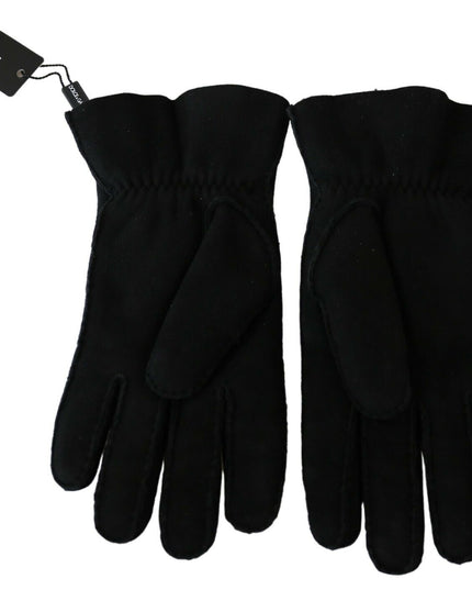 Dolce & Gabbana Black Leather Motorcycle Biker Mitten Gloves