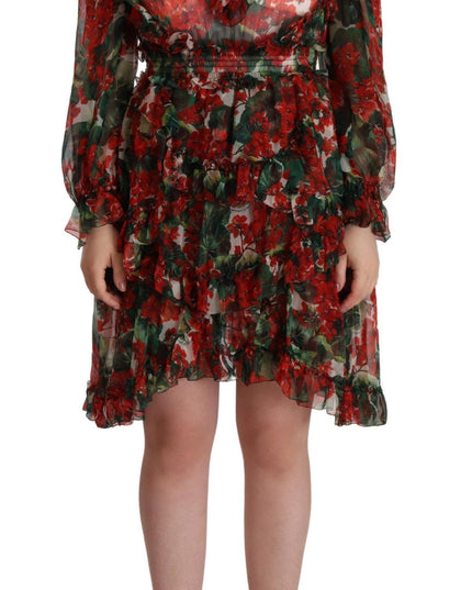 Dolce & Gabbana Multicolor Red Floral Silk Long Maxi Dress