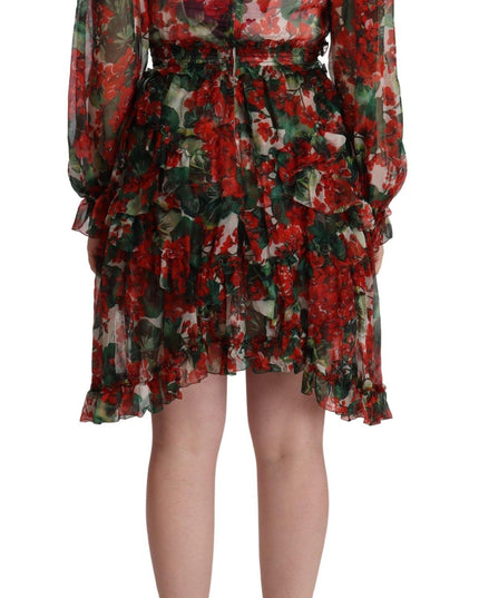 Dolce & Gabbana Multicolor Red Floral Silk Long Maxi Dress