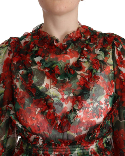 Dolce & Gabbana Multicolor Red Floral Silk Long Maxi Dress