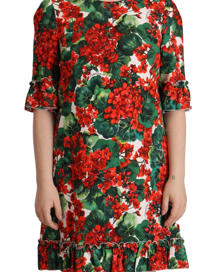 Dolce & Gabbana Multicolor Red Floral Shift Gown Dress