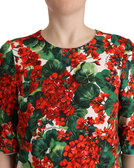 Dolce & Gabbana Multicolor Red Floral Shift Gown Dress