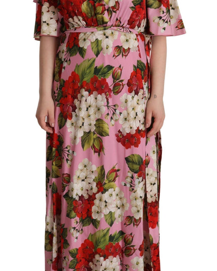 Dolce & Gabbana Pink Floral Silk Stretch Gown Maxi Dress