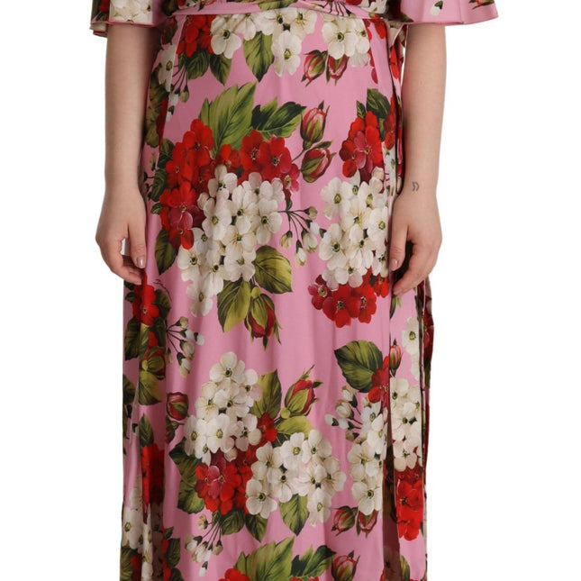 Dolce & Gabbana Pink Floral Silk Stretch Gown Maxi Dress